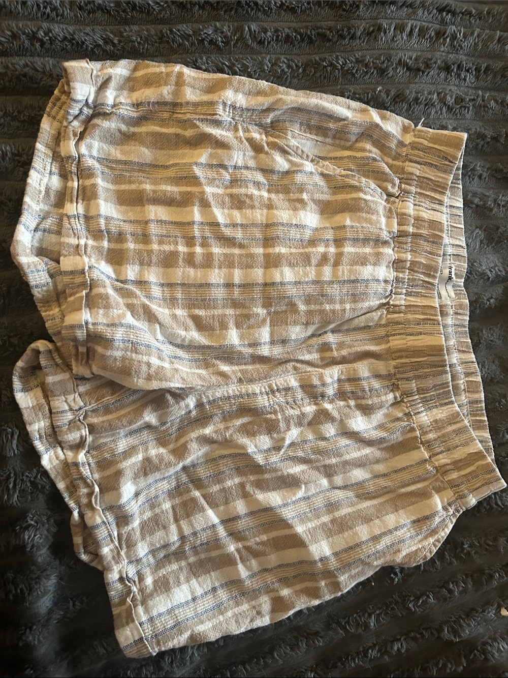 Frank & Oak Beige and Blue Striped Women's Elastic-Waist Shorts